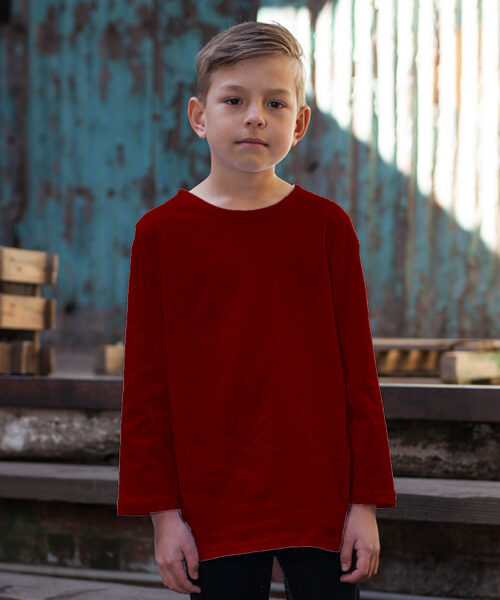 Kids' Longline Long Sleeve T-Shirt Front (Burgundy)