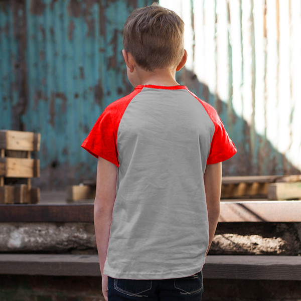 Kids' Short Sleeve Baseball Top Back (Red Grey Melange)