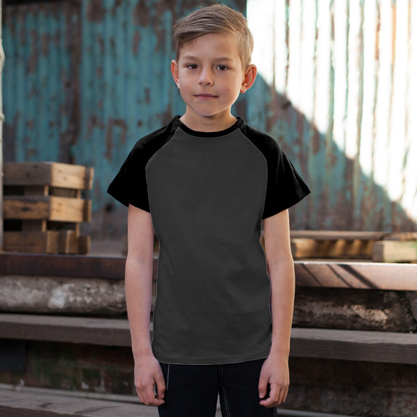 Kids' Short Sleeve Baseball Top Front (Black Charcoal Melange)
