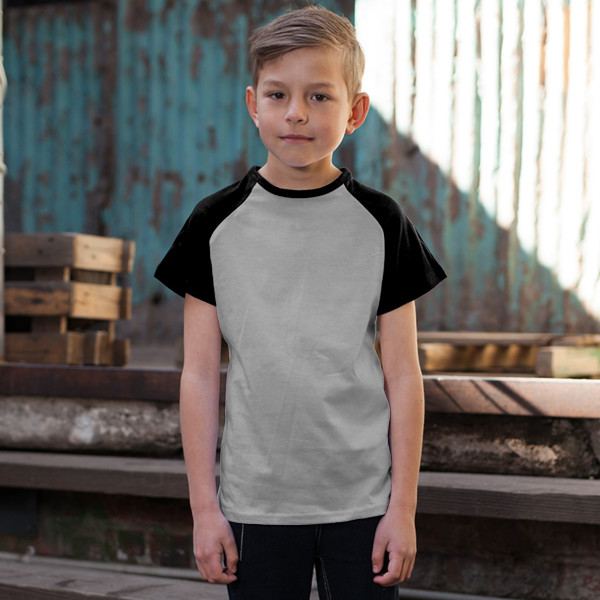 Kids' Short Sleeve Baseball Top Front (Black Grey Melange)
