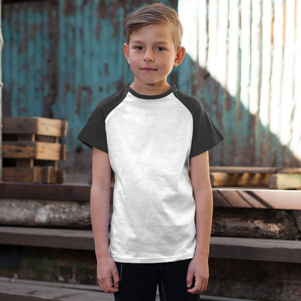 Kids' Short Sleeve Baseball Top Front (Charcoal Melange White)