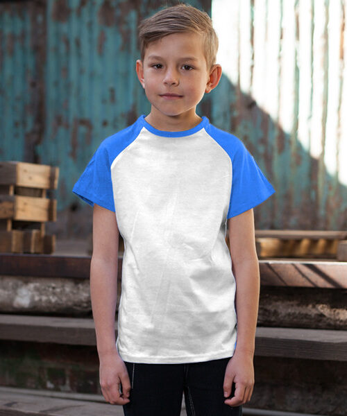 Kids' Short Sleeve Baseball Top Front (Denim Blue Melange White)