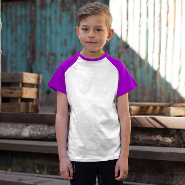 Kids' Short Sleeve Baseball Top Front (Indigo Melange White)