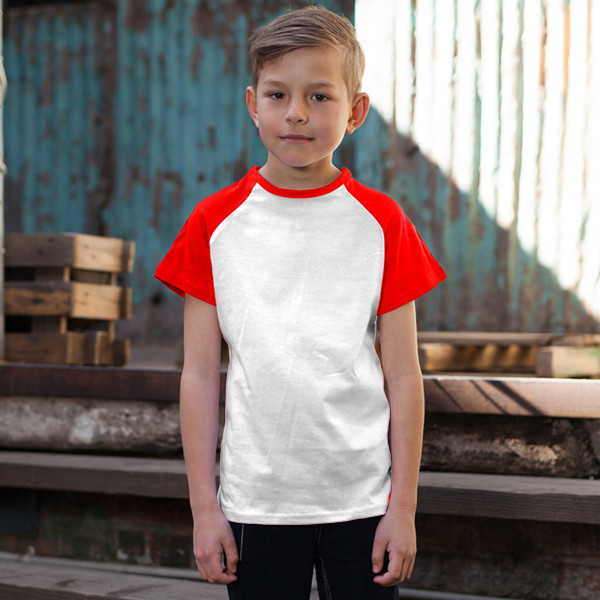 Kids' Short Sleeve Baseball Top Front (Red & White)
