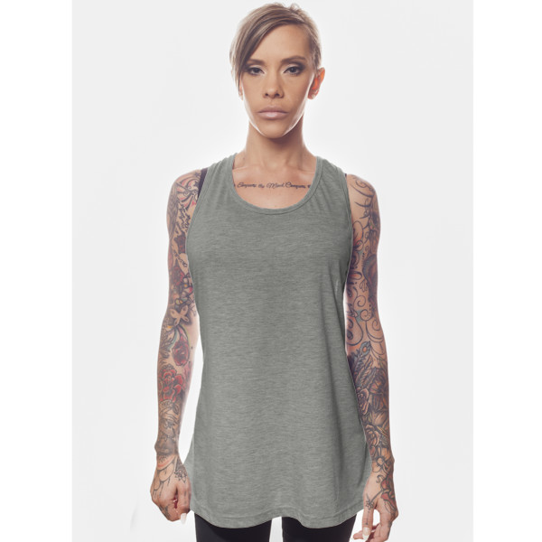 Ladies' Longline Stringer Vest Front (Grey Heather)