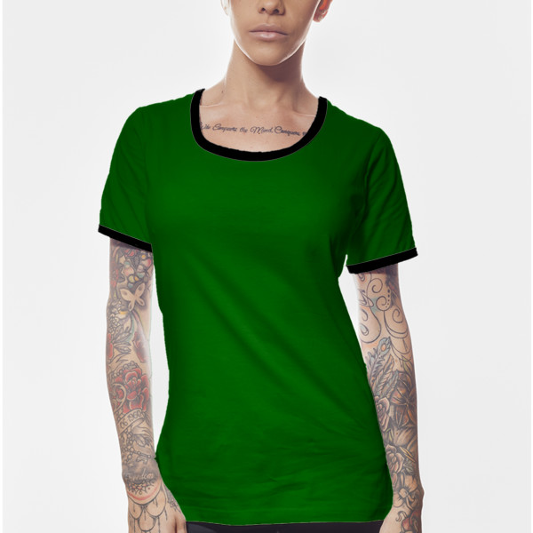 Ladies' Ringer T-Shirt Front (Black Bottle Green)
