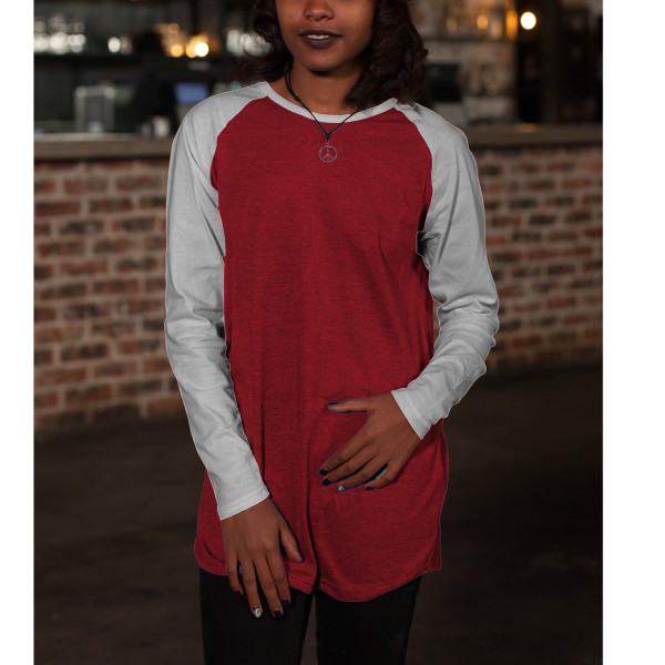Ladies' Scooped Full Sleeve Baseball Top Front (White & Red)