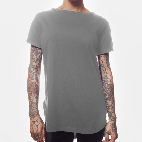 Ladies' Scooped Stepped T-Shirt Front (Grey Melange)