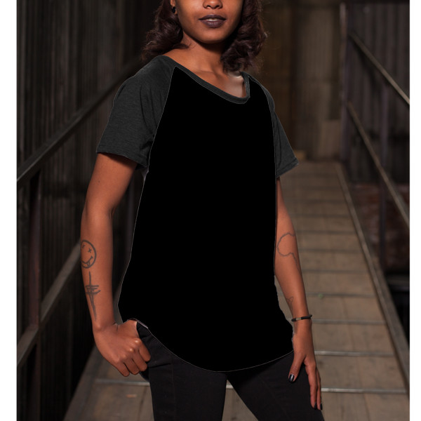 Ladies' Wide-Necked Baseball Top Front (Charcoal Melange Black)