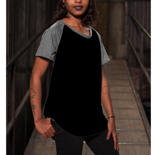 Ladies' Wide-Necked Baseball Top Front (Grey Melange Black)
