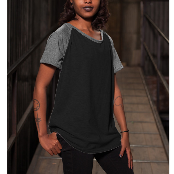 Ladies' Wide-Necked Baseball Top Front (Grey Melange Charcoal Melange)