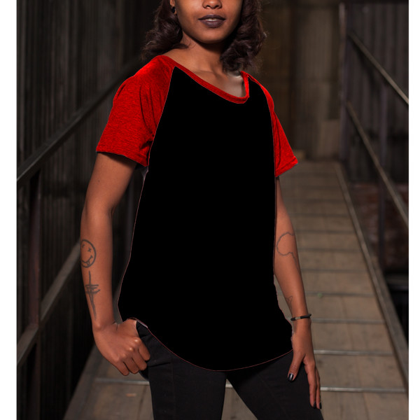 Ladies' Wide-Necked Baseball Top Front (Red & Black)