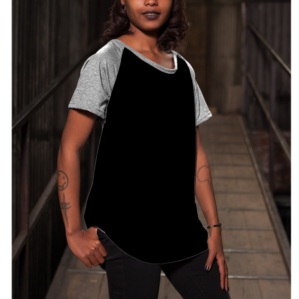 Ladies' Wide-Necked Baseball Top Front (White & Black)