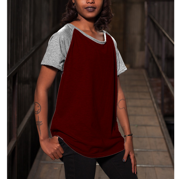Ladies' Wide-Necked Baseball Top Front (White & Burgundy)
