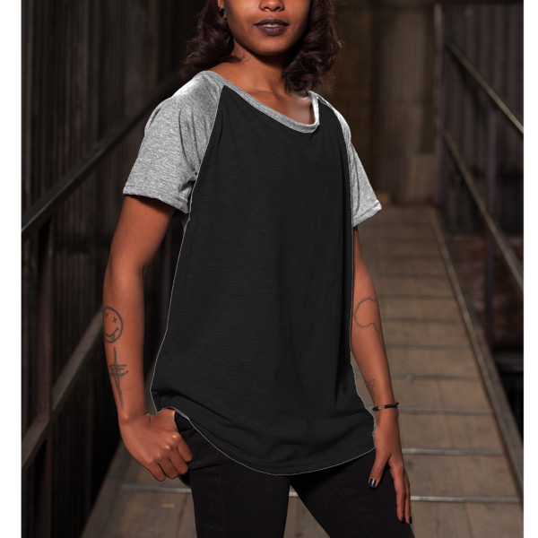 Ladies' Wide-Necked Baseball Top Front (White Charcoal Melange)