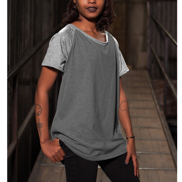 Ladies' Wide-Necked Baseball Top Front (White Grey Melange)