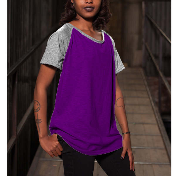 Ladies' Wide-Necked Baseball Top Front (White Indigo Melange)