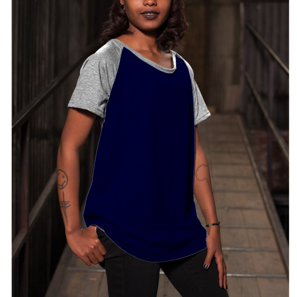 Ladies' Wide-Necked Baseball Top Front (White & Navy)