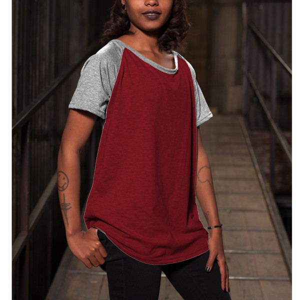 Ladies' Wide-Necked Baseball Top Front (White & Red)