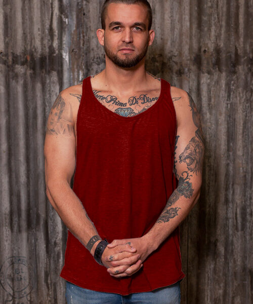 Men's Extreme Stringer Vest Front (Burgundy)