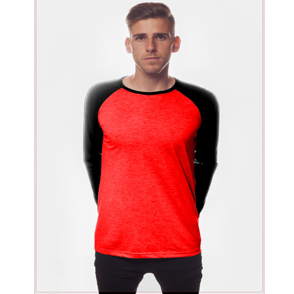 Men's Full Sleeve Baseball Top Front (Black & Red)