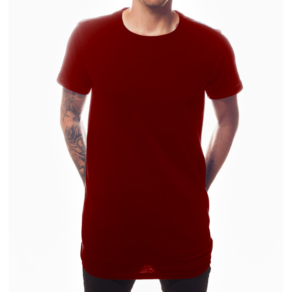 Men's Long Line T-Shirt Front (Burgundy)