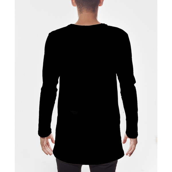 Men's Long Line T-Shirt Long Sleeve Back (Black)
