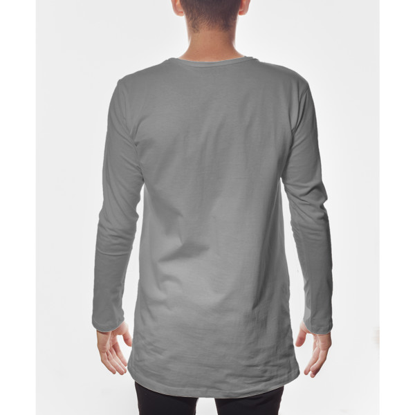 Men's Long Line T-Shirt Long Sleeve Back (Grey Melange)