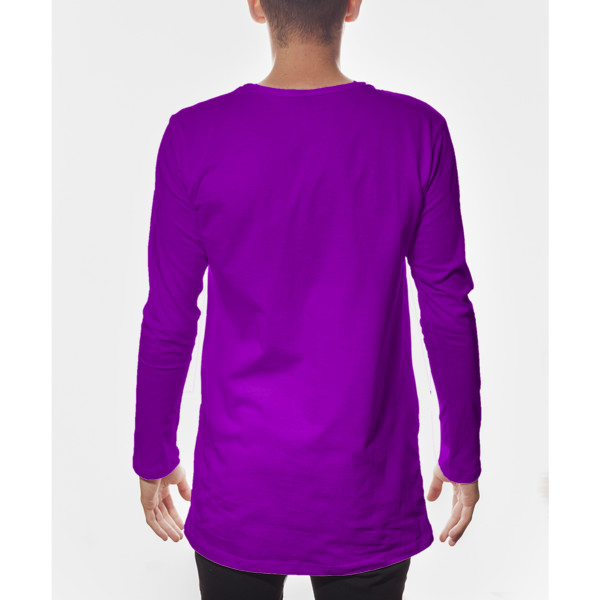 Men's Long Line T-Shirt Long Sleeve Back (Indigo Melange)
