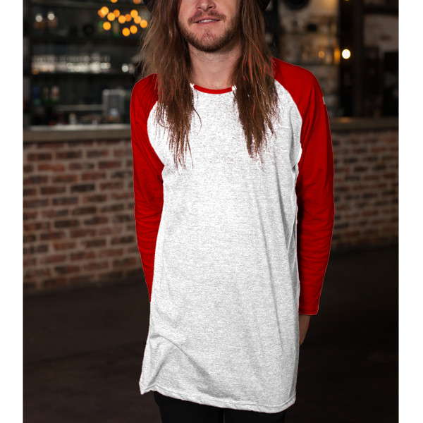 Men's Longline Full Sleeve Baseball Top Front (Red & White)