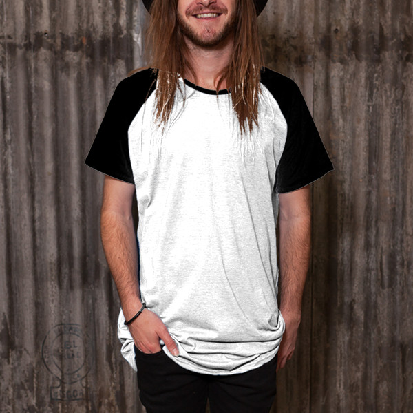 Men's Longline Short Sleeve Baseball Top Front (Black & White)
