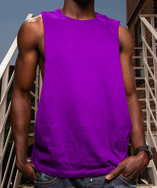 Men's Low Cut Sleeveless T-Shirt Front (Indigo Melange)