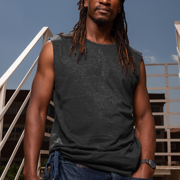 Men's Muscle Tee Front (Charcoal Melange)