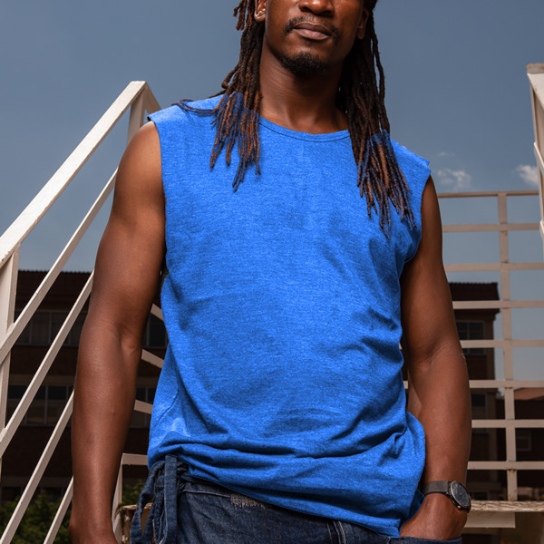 Men's Muscle Tee Front (Denim Blue Melange)