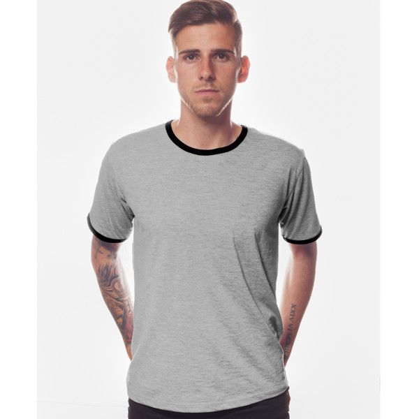 Men's Ringer T-Shirt Front (Black Grey Melange)