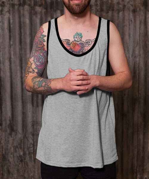 Men's Ringer Vest Front (Black Grey Melange)