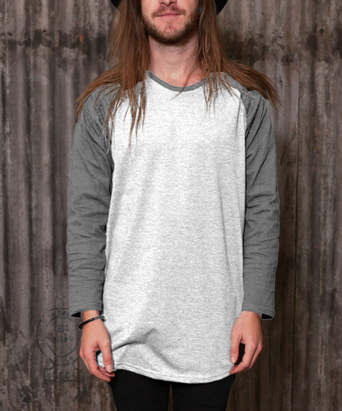 Men's Scooped Full Sleeve Baseball Top Front (Grey Melange White)