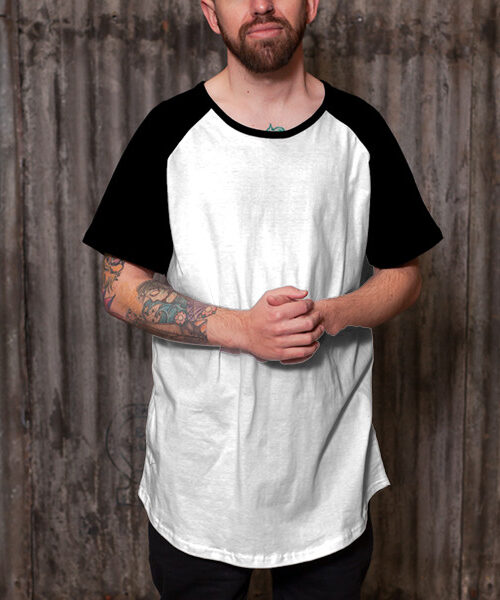 Men's Scooped Short Sleeve Baseball Top Front (Black & White)