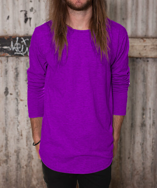 Men's Scooped Stepped Long Sleeve T-Shirt Front (Indigo Melange)