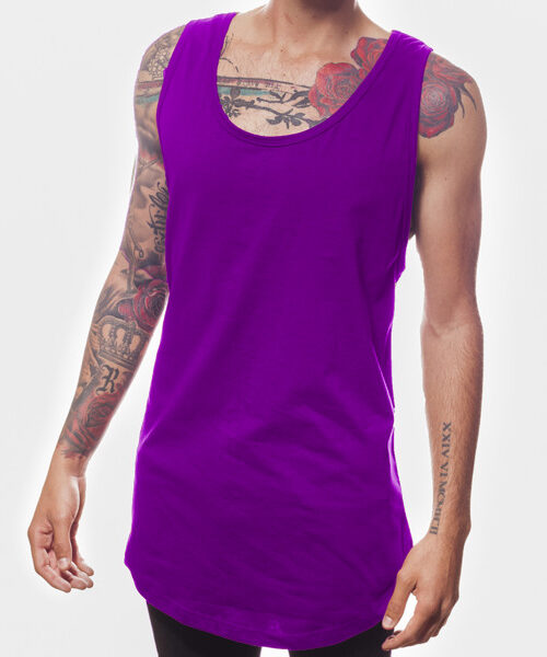 Men's Scooped Stringer Vest Front (Indigo Melange)
