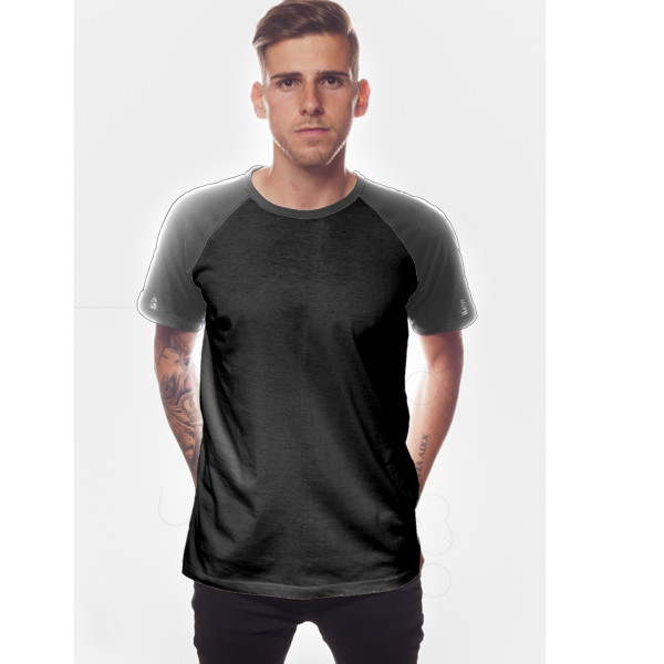 Men's Short Sleeve Baseball Top Front (Charcoal Melange Black)