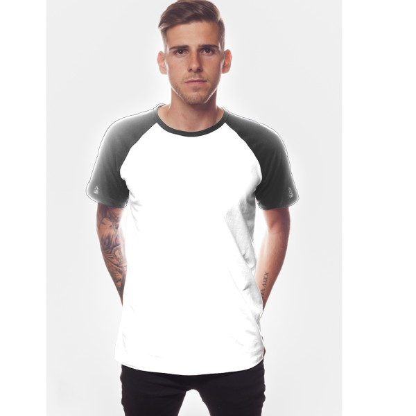 Men's Short Sleeve Baseball Top Front (Charcoal Melange White)