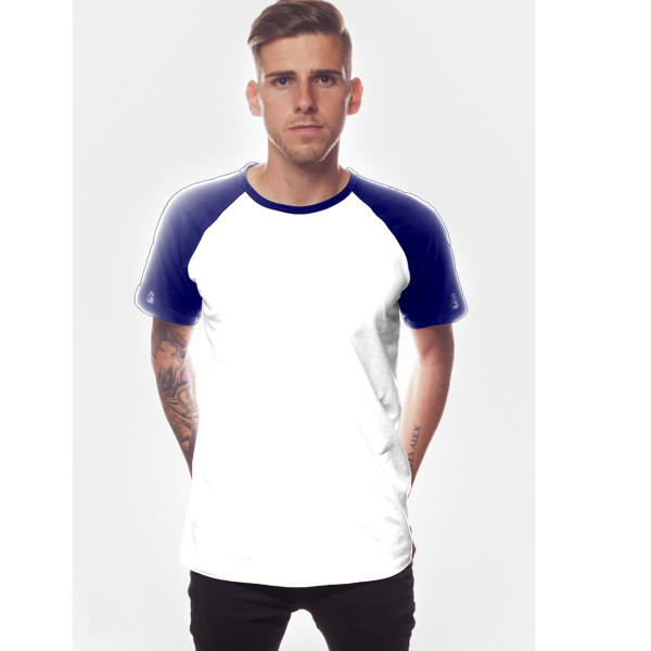 Men's Short Sleeve Baseball Top Front (Navy & White)