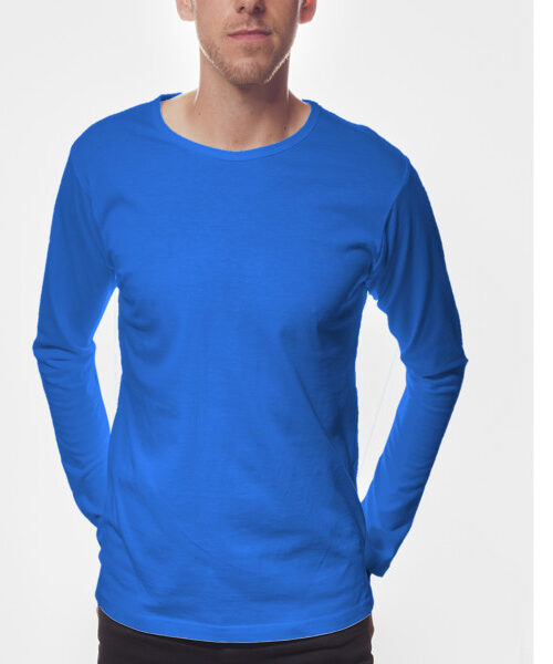 Men's Stepped Long Sleeve T-Shirt Front (Denim Blue Melange)