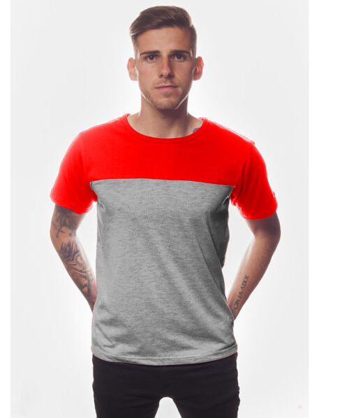 Men's Two-Tone T-Shirt Front (Red Grey Melange)