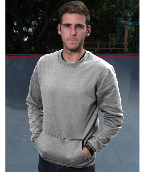 Unisex Crew Neck Sweater With Kangaroo Pocket Front (White)