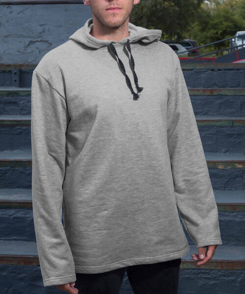 Unisex Longline Hoodie Front (Grey Melange)