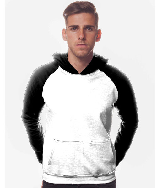 Unisex Raglan Hoodie Front (Black & White)