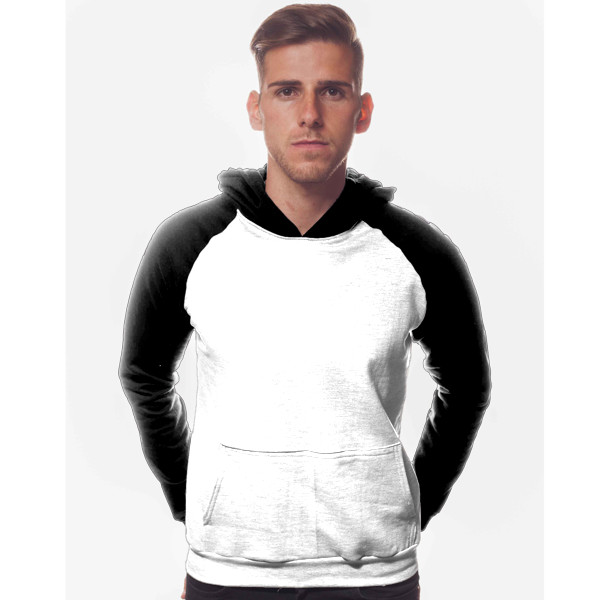Unisex Raglan Hoodie Front (Black & White)