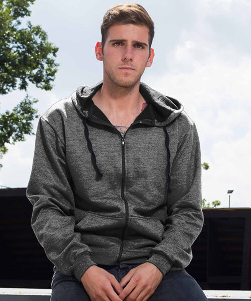 Unisex Zip-Through Hoodie Front (Charcoal Melange)